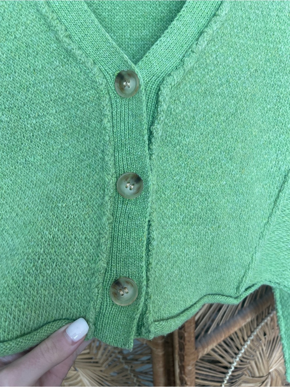 Lush Cropped V-Neck Button Front Sweater Cardigan in Salad Greens - Picture 4 of 8